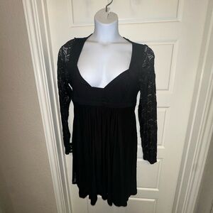 Anthropologie black cotton and lace mini backless Dress